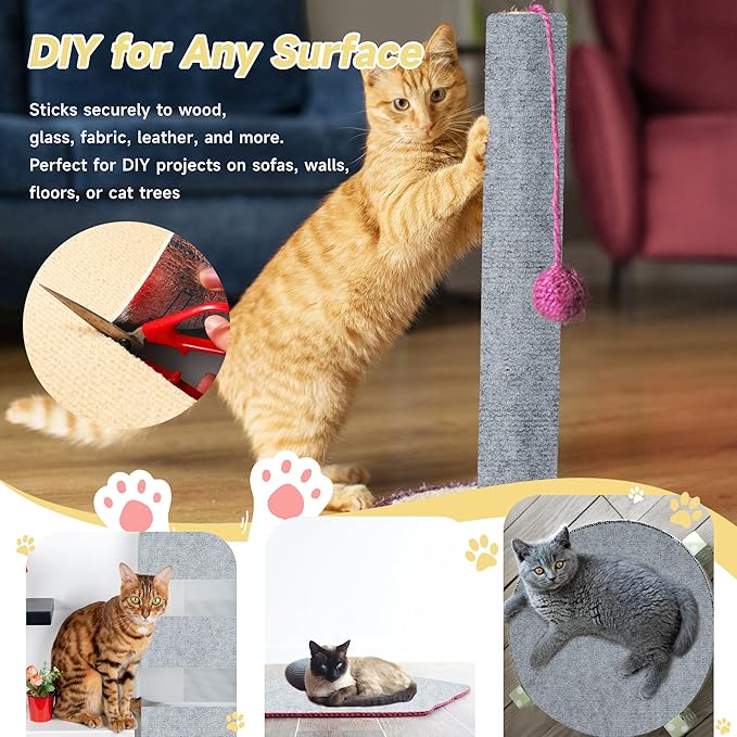 Cat Scratch Furniture Protector, 78.7''x15.8'' Trimmable DIY Self-Adhesive, Durable Corner Scratcher Couch Protectors from Cat Claws for Sofa, Tree Shelves & Scratching Posts (Light Gray)