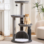 HITTITE Modern Cat Tree Tower with Scratching Post, 46 Inches Tall Cat Towers with Woven Cat Nests and Cave, Multi-Level Cat Tree With Removable Cushions and Massage Brush for Indoor Cats Large Adult.