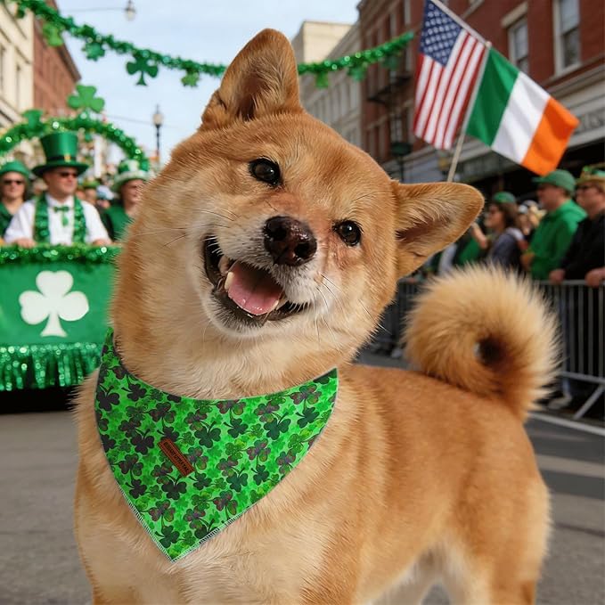 Elegant little tail St Patrick's Dog Bandana, Lucky Clover 1PC Washable Pet Scarf Female or Male Square Dog Bib Kerchief Scarf Adjustable Pet Bandanas for Medium Large Dogs