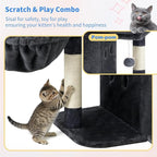 Heybly Cat Tree, 25.6-inch Cat Tower with Spacious Top Perch for Large Cats, Stair-Style Cat House Furniture with Dual-Layer Condos, Sisal Scratching Posts, Cozy Basket & Pompom, Smoky Gray HCT204SG