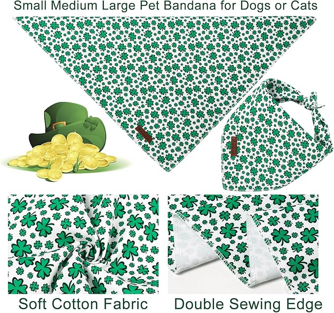 St. Patrick's Dog Bandana, UP URARA PUP Shamrock Triangle Bid Scarf for Medium Large Dogs, Cotton Kerchief for Girl Boy Puppies, Cute Spring Green Bandana,L
