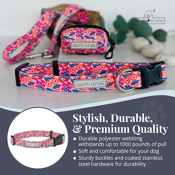 Lucky Love Dog - Adjustable Dog Collar with Easy Click Buckle for Medium, Durable, & Comfortable for Male & Female Dogs, Pet Collar for Puppies & Adult Dogs - Rosie, Medium