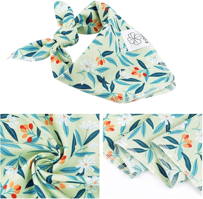 E-Clover Dog Bandanas & Matching Scrunchie Set Girl Dog Bandana Scarf Washable Kerchief Bibs for Medium Large Dogs Pet Owner Birthday Gift Green