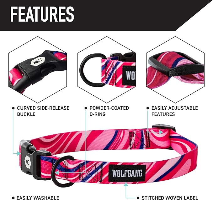Wolfgang Heavy Duty Martingale Dog Collar with Quick Release Nylon Buckle for Walking & Training, MarbleSwirl Print, X-Large
