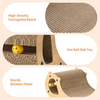 Cat Scratcher Bed, 2 in 1 Cardboard Scratching Board for Indoor Cats, Scratch Couch Lounge with Bell Ball Toy for Double-Sided Usability