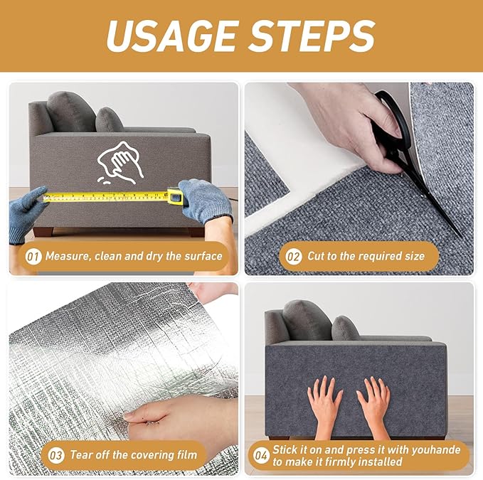 Cat Scratch Furniture Protector, 78.7" x 15.8" Self-Adhesive Cat Scratch Carpet, Couch Protector from Claws for Scratch Post Cat Tree Shelves Wall, Dark Gray