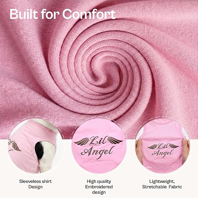 Parisian Pet Dog Shirt – 100% Cotton Lil Angel Shirts for Small Dogs – Pink Sleeveless Puppy Clothes – Breathable and Lightweight Girl Dog Clothes - Stretchy Pet Apparel - Summer Tshirts for Dogs