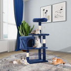 36-Inch Ergonomic Cat Activity Tower with Sisal-Wrapped Columns & Toys - Modular Design Saves Floor Space While Providing 3-Tier Vertical Play Zones for Multiple Indoor Cats（Navy Blue）