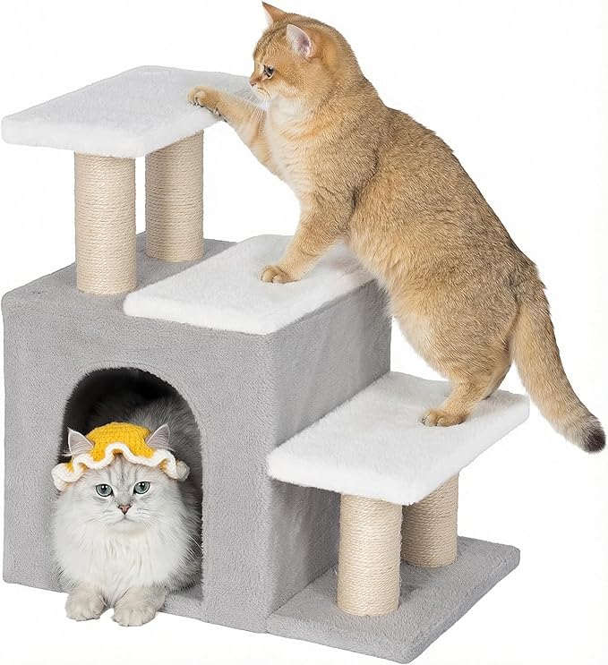 3-in-1 Cat Stairs for High Bed Couch, Multifunctional, Dog Steps for Small Doggie Pet Rabbits,19'' Tall, Beige, Medium