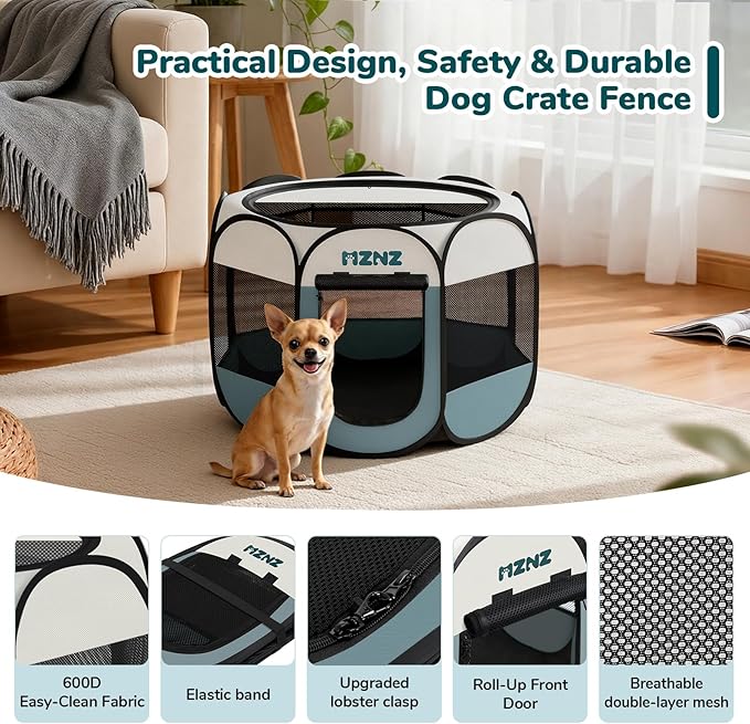 Dog Cat Playpen, Portable Puppy Pet Crate Indoor for Small Dogs Cats Rabbits, Foldable Dog Cage Enclosure for Outdoor, Pop Up Dogs Tent Kennel with Carrying Case, Grey