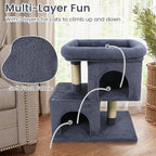 Tangkula Small Cat Tree for Indoor Cats, 25.5 Inch Cat Tower with Sisal Scratching Posts, 2 Large Cat Condos with Padded Top Perch, Modern Cat Climbing Furniture for Adult Cats & Kittens (Dark Gray)