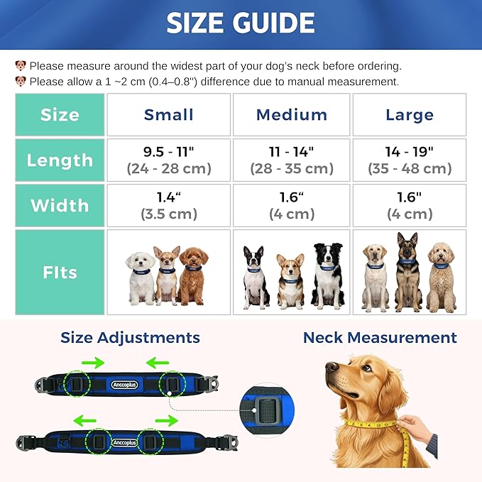 Comfort Fit Dog Collar, Anti-Choke Neck Safe Dog Training Collar, Wide Padded, Breathable, Adjustable with Dual D-Rings, Soft Cushion Neck Protector for Dogs (M, Blue)