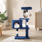 36" Multi-Level Cat Tree Tower with Scratching Posts, Toys & Condo - Space-Saving Design for Indoor Kittens, Compact Floor Footprint & Vertical Space for Multi-Cat Homes-Navy Blue