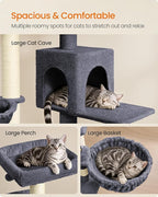 Feandrea Cat Tree, 68.5-Inch Tall Cat Tower, Multi-Level Plush Condo with Large Perch, Scratching Posts, Double Caves, Dark Gray UPCT006G02