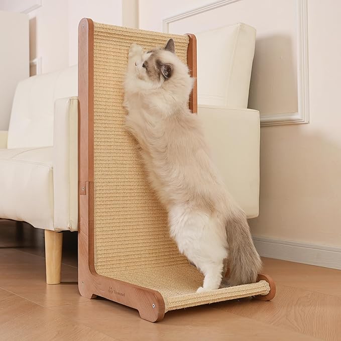 Sisal Cat Scratcher for Indoor Cats, Beechwood Base, Natural Sisal Woven Scratch Pad, Durable Scratching Post, Furniture Protector (L1)
