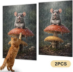 Nuxovilar Cat Scratching Mat 15.3x23.6 Inches Polyester Synthetic Fiber, Mouse on Mushrooms in Rain Print, wall cat Scratcher, Scratch pad, Home Decor, Patio, Sunroom (2pcs)