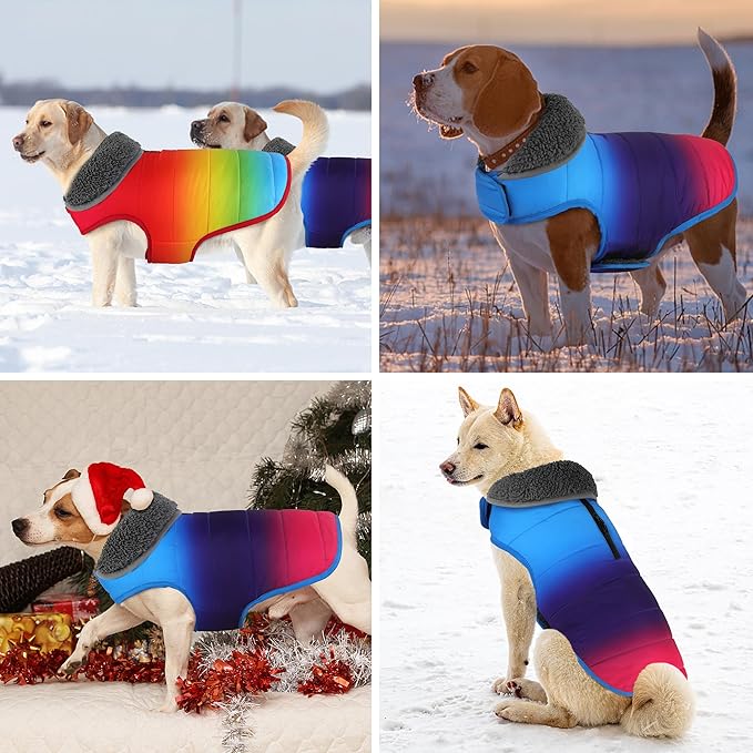 Dog Winter Coat, Waterproof Dog Jacket with Leash Hole, Reflective Adjustable Pet Snow Vest, Warm Fleece Sweater for Small Medium Large Dogs - Gradient Blue, XS