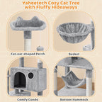 Yaheetech 64.5in Extra Large Multi-Level Cat Tree Kittens Play House Condo with Platform, Perch Hammock & Scratching Posts, Light Gray