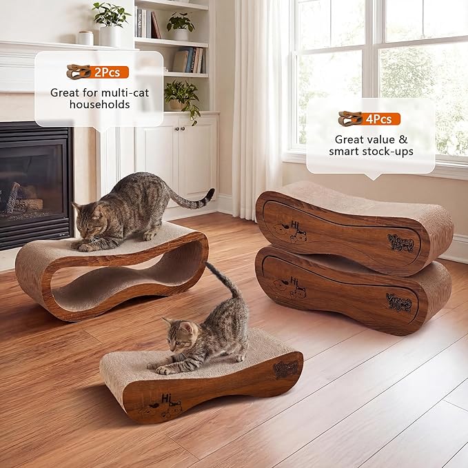 Cat Scratcher 2 in 1 Scratchers for Indoor Cats Scratching Board Cardboard, Horizontal Corrugated Scratch Pad for Cats as Beds & Furniture Reversible Sofa Scratch (2 Pack)
