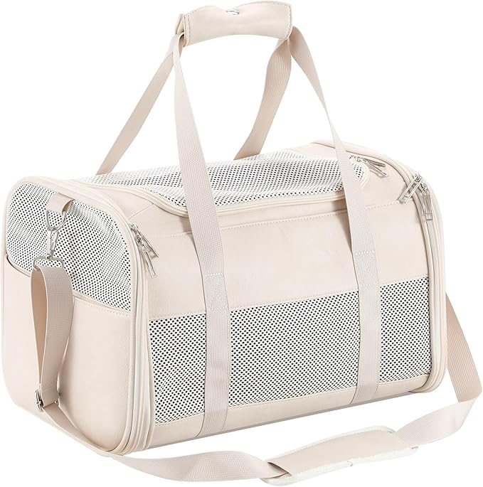 Fashion Dog Carrier Pet Carrier Airline Approved Cat Carrier for Small Dogs Cats Under 15 Lbs, Vegan Leather Collapsible Soft Sided Travel Puppy Carrier