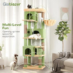 Globlazer Corner Cactus Cat Tree 66 inch Multi-Level Cactus Climbing Tower Kitty Condos Cat Scratching Tower for Indoor Multiple Cats with Large Platform, 3 Cat Caves, F66, Green