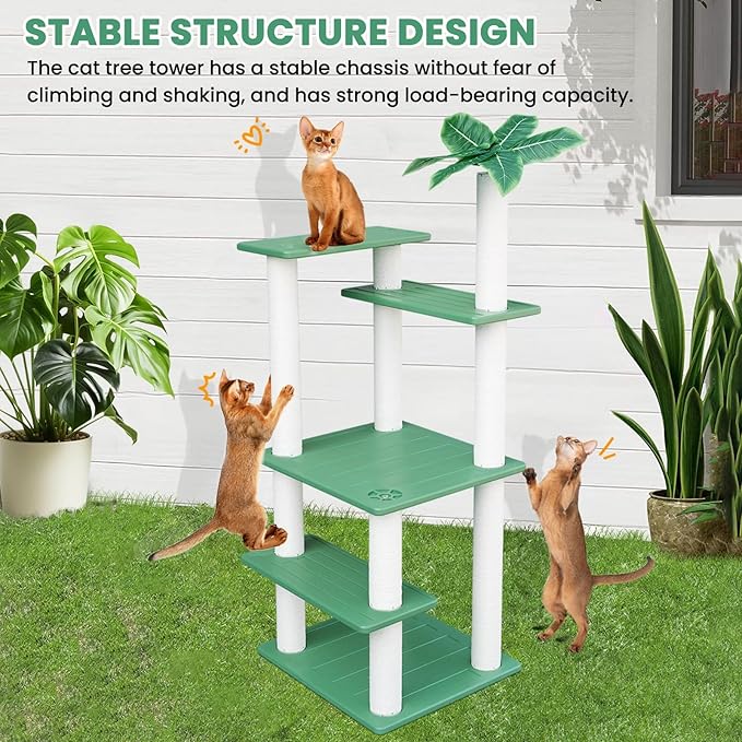 56 Inches Large Outdoor Waterproof Cat Tower, Multi-Level Cat Tree, for Outside and Indoor Cats, with PVC Board and Cat Scratching Posts