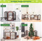 PrimeZone 144" Extra Wide Dog Gate - 36" Tall 6-Panel Solid Acacia Wooden Freestanding Puppy Gates with Door, Foldable Indoor Pet Fence for Doorways, Stairs, Support Feet Included, Brown