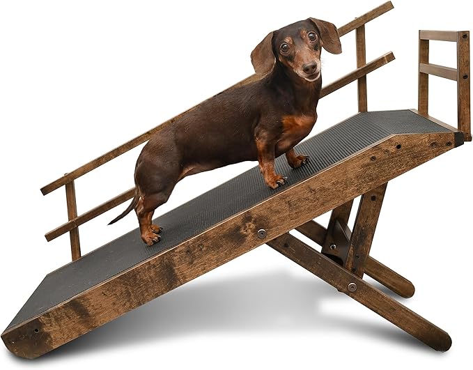 DoggoRamps Dog Ramp with Rails for Couch - Adjustable from 14" to 21" with Anti-Slip Grip & Convenient Platform Top - for Dogs up to 150lbs - Made of Solid Wood in North America