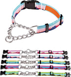 Martingale Dog Collars with Stainless Steel Chain, Reflective No Pull Walking Training Collar with Quick Release Buckle, Adjustable Slip Chain Nylon Dog Collars for Small Medium Large Dogs