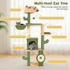 PETSITE 63 inch Cactus Cat Tree, Multi-Level Tall Cat Tower with Sisal Scratching Posts and Board, Comfy Condo, Rotatable Basket, Hanging Toys, and Anti-tipping Device, Modern Cat Tree for Indoor Cats