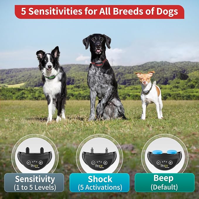 PetJoy Dog Bark Collar for Small Dogs 5-15 lbs, Bark Collar 3 Pack with 5 Adjustable Levels of Sensitivity, Barking Collar Small Breed