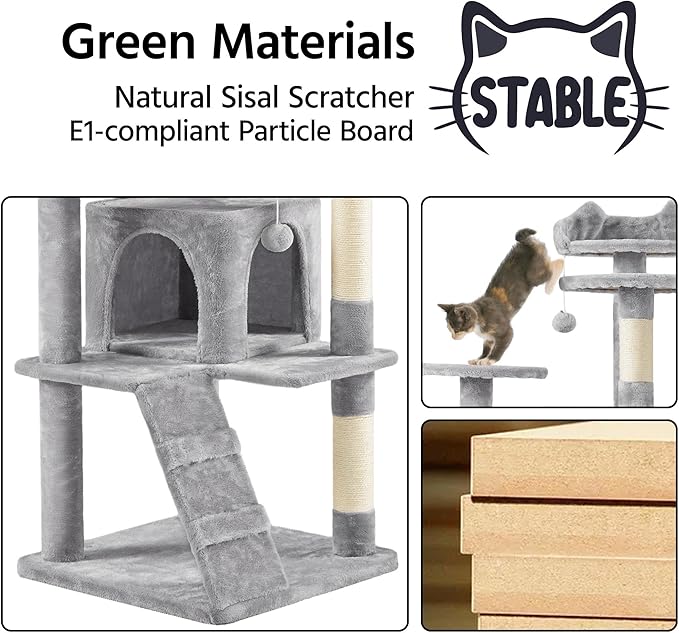 Topeakmart 70in Cat Tree, Multi-Level Cat Tower with Scratching Post Dangling Ball and Condos Cat Furniture for Indoor Cats, Light Gray