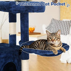 BLKMTY 36" Cat Tree Tall Cat Tower for Indoor Cats Condo Climber with Scratching Post, Climbing Stand, Plush Top Perch and Mouse Toy Cats Playhouse Kitty Activity Trees with Hammock, Navy Blue