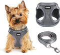 Dog Harness for Small Dogs and Leash Set, Honeycomb Grid, Reflective Lightweight Harness & Anti-Twist Pet Lead (Multi Color, Size: XS-S-M) (XS, Grey)