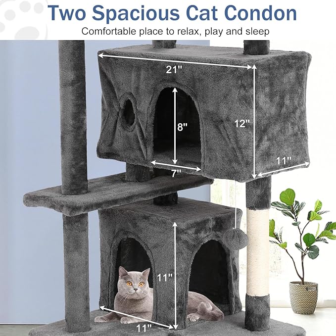 Cat Tree 70 Inches Cat Tower for Indoor Cats Multi-Level Cat Condo with Litter Box Enclosure,Scratching Posts for Indoor Cats (Ashy)