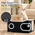 Cat Beds for Indoor Cats, Extra Wide Cat Cube House for Multi Cats, Foldable Cat Cave Hideaway with Arc-Edge Design & Oval Door, Double-Side Soft Cushion for All Seasons, 24"L x 17.7"D x 12.6"H, Black