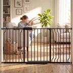 TSAYAWA Extra Wide Baby Gate with Door, 52.76~62.2 Inch Wide Presure Mounted No Drill Metal Auto Close Child Gate for Stair Doorway - Indoor Outdoor Safty Gate for Toddler Dog Doggie, Black
