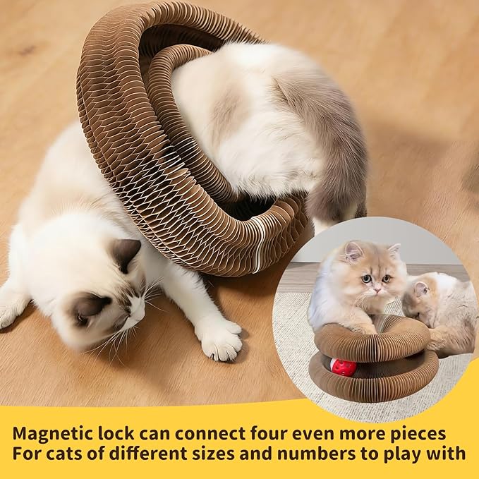 Magic Organ Cat Scratcher Cardboard Toy with Bell Ball,Interactive Honeycomb Kitten Curlz Reversible Scratching Board for Indoor Cats:Exercise,Anxiety Relief&Furniture Protector,Shape-Changeable