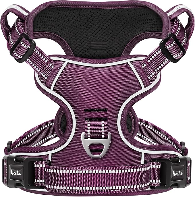 HEELE Dog Harness for Large Dogs No Pull Dog Vest Harness for Large Dog with Soft Padded Handle Reflective for Outdoor Training, Purple(Matching Trim), L