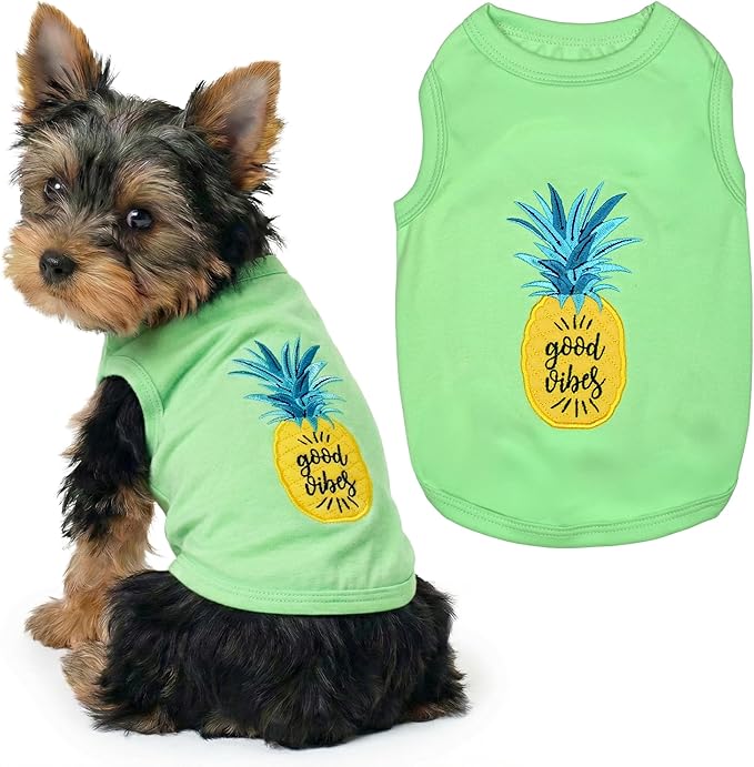 Parisian Pet Dog Shirt – 100% Cotton Shirts for Small Dogs – Tropical Sleeveless Pet Vest – Lightweight and Breathable Dogs Apparel – Cute Dog Clothes - Stretchy T Shirts for Pets