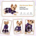 Dog Sweater Dog Clothes for Small Dogs Boy Girl Fall Puppy Dress Warm Fleece Chihuahua Yorkie Teacup Doggie Sweaters Dresses Doggy Sweater for Small Dogs Girl Cat Outfit, Purple, XXS