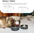 Dog Bowl, Stainless Steel Dog Food and Water Bowl with Non Slip Quiet Bottom, Easy to Clean, Dishwasher Safe, 64oz, Deep Grey