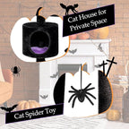 BEWISHOME Cat Tree, Gothic Cat Tree with Coffin Bed, Goth Cat Tree Tower with Scratching Posts, Cat Shelves for Kittens, Spider Toy, Black and Violet Small MMJ93Z