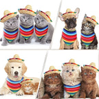 8 Pcs Mexican Dog Costume Sombrero Mexican Hats Dog Sombrero Hats and Colorful Stripe Dog Bandana Pet Triangle Bib Pet Scarf for Fiesta Cinco de Mayo Pets Accessories
