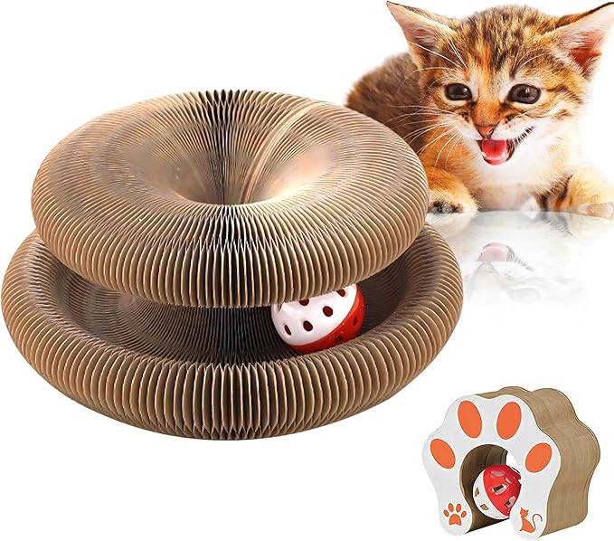 Cat Toys for Bored Indoor Adult Cats Magnetic Corrugated Cat Scratcher Board, Foldable Durable Interactive Cat Toy for Indoor Cats & Kittens, Scratch, Play & Chase, Brown, 1 Pack
