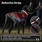 Dogcheer Dog Winter Coat, American Flag Dog Jacket with Harness, Adjustable Puppy Coat with Zipper, Waterproof Pet Fleece Jacket Snowsuit for Small Medium Large Dogs - US Flag L
