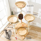 Cat Tree for Indoor Cats，54''Multi-Level Cat Tower for Large Adult, Sturdy Cat Tree House with 4 Plush Perches/Condos, 1 Scratching Boards 7 Posts, and Easy to Assemble.