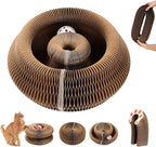 Magic Organ Cat Scratching Board, Foldable Accordion Interactive Cat Toy with Bell Ball, Durable Cardboard Scratch Pad for Cat Grinding Claw & Indoor Play