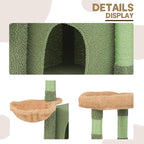 42" Cactus Cat Tree with Sisal Scratching Ramp, Cats Tower with Cozy Condos, Hammockand, Bed Perch Activity Center for Kittens to Adults Cats, for Living Room, Bedroom, Apartments, Green