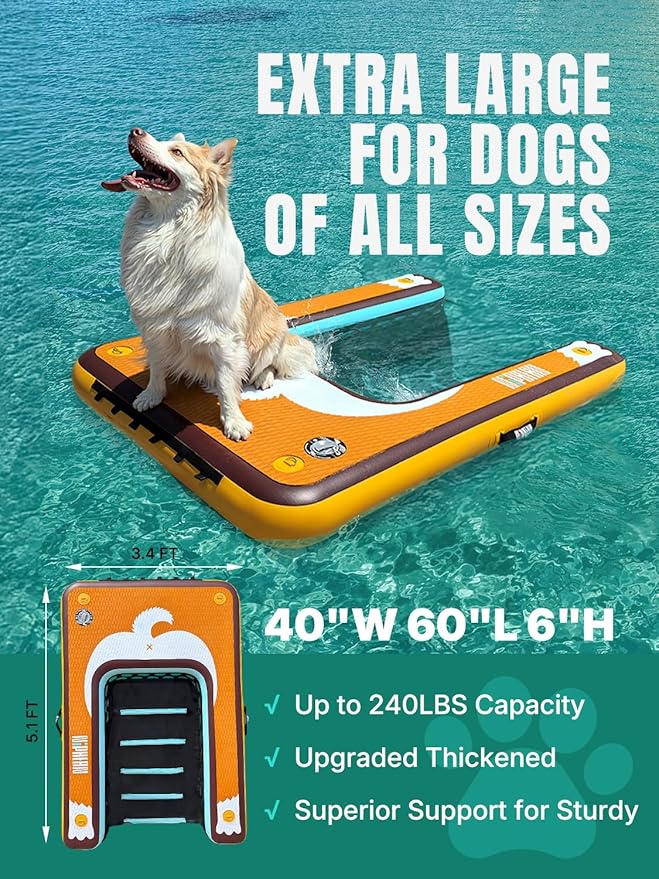 Niphean Dog Pool Ramp(Full-Coverage Non-Slip Deck), Stable Pup Plank with 200lbs/240lbs Capacity, Inflatable Dog Ramp for Pool, Boat & Dock, Safe & Durable Ladder for Large Pets to Easy Water Access